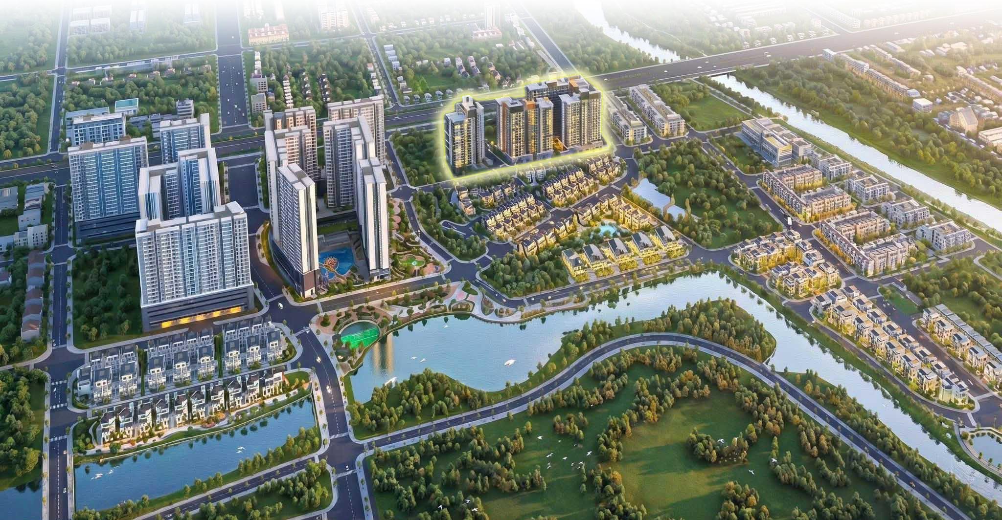 Toàn cảnh phân khu căn hộ Gladia Heights trong đại đô thị Gladia By The Waters