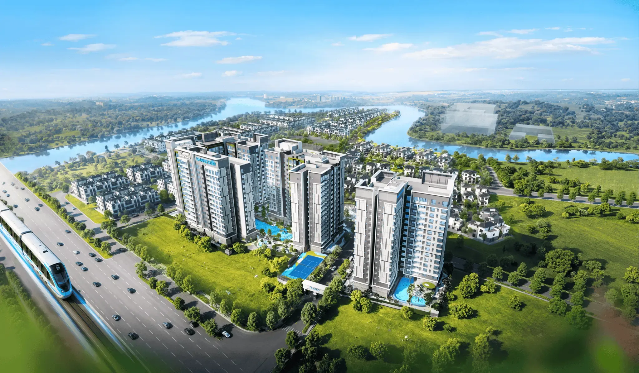 Toàn cảnh Gladia Heights trong đại đô thị ven sông