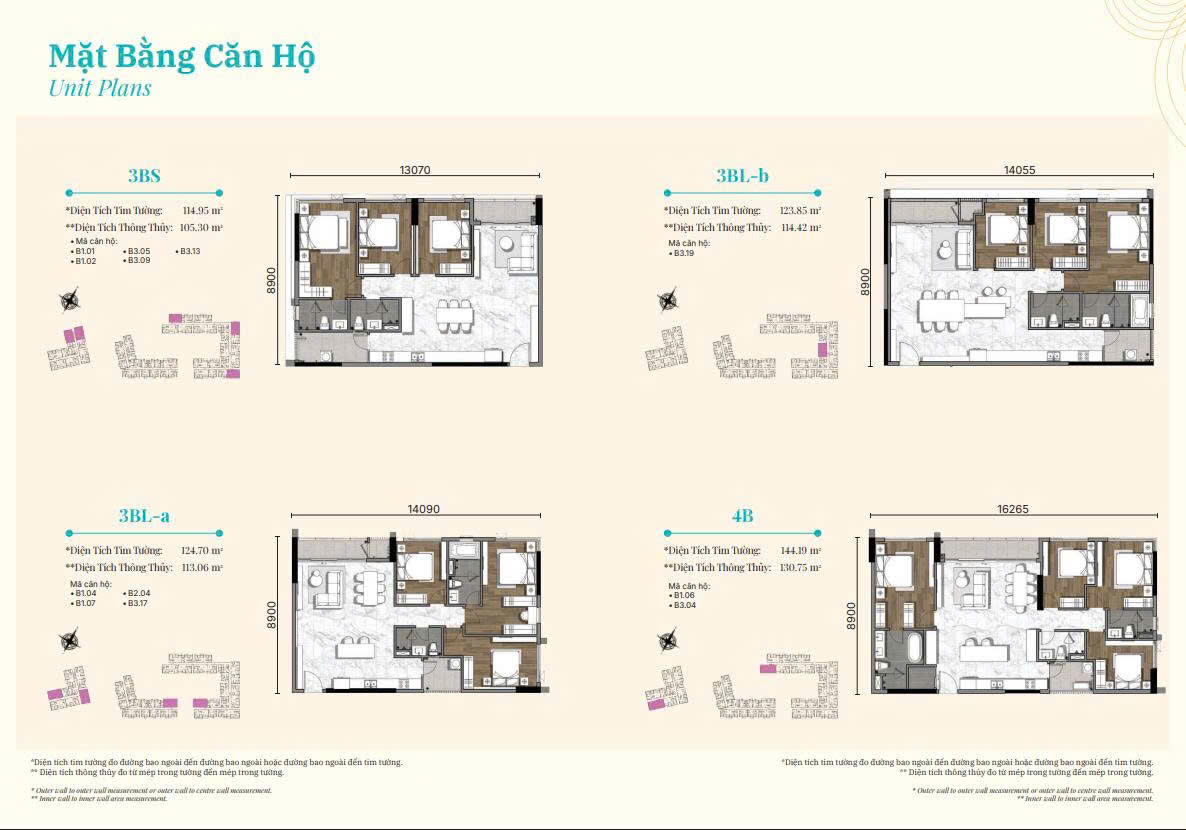 Mặt bằng căn hộ 3BS 3BL 4B Gladia Heights