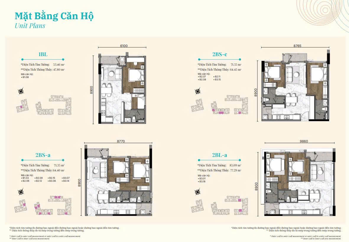 Mặt bằng căn hộ 1BL 2BS 2BL Gladia Heights